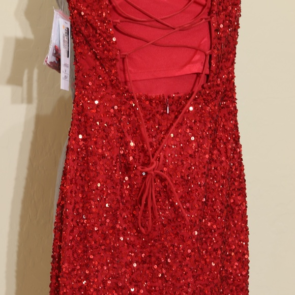 SCALA strapless sequin tie back short dress in red size 4 - Picture 6 of 6